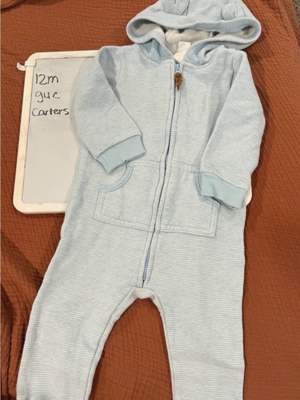 Carter's Light Blue Hooded Baby One-Piece Footie